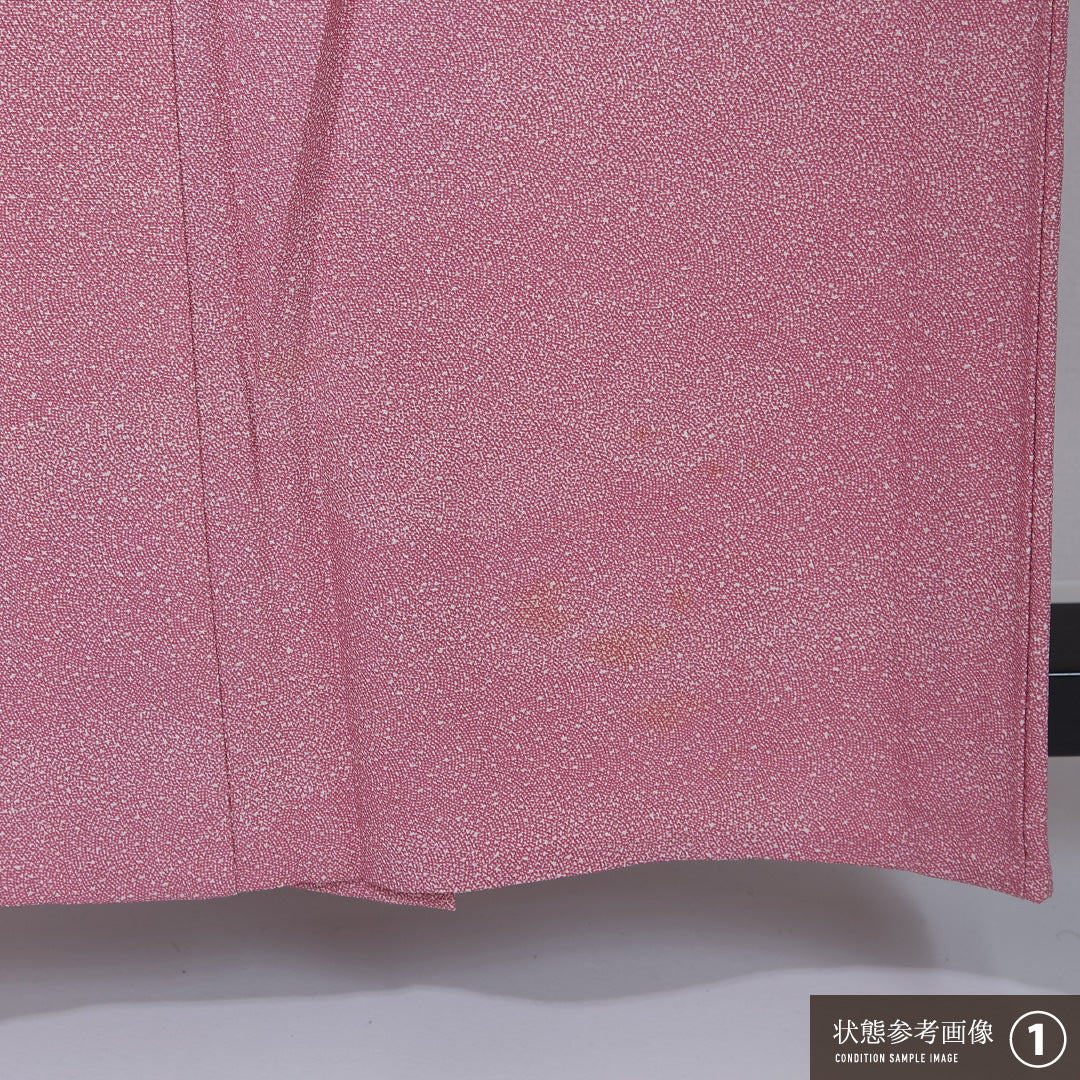 江戸小紋 (大小霰) 単衣 身丈156cm 裄丈64cm 正絹 Bランク インフォーマル 広衿 Mサイズ ぼかし染 居敷当て 落款 雲取り ピンク系 HP 1220-12258