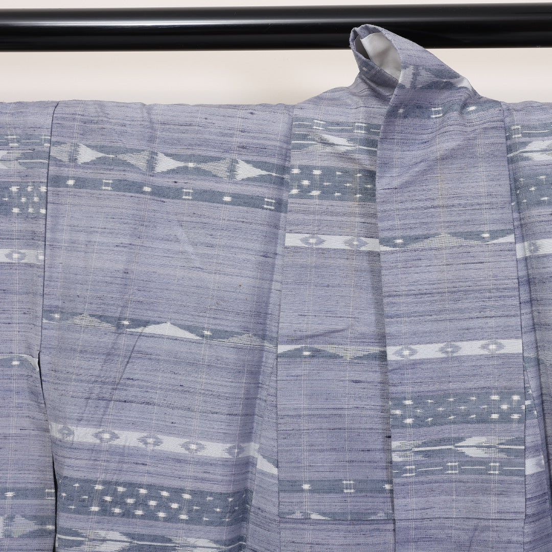 紬 単衣 身丈163cm 裄62.5cm 正絹 青系 Bランク 1216-01191