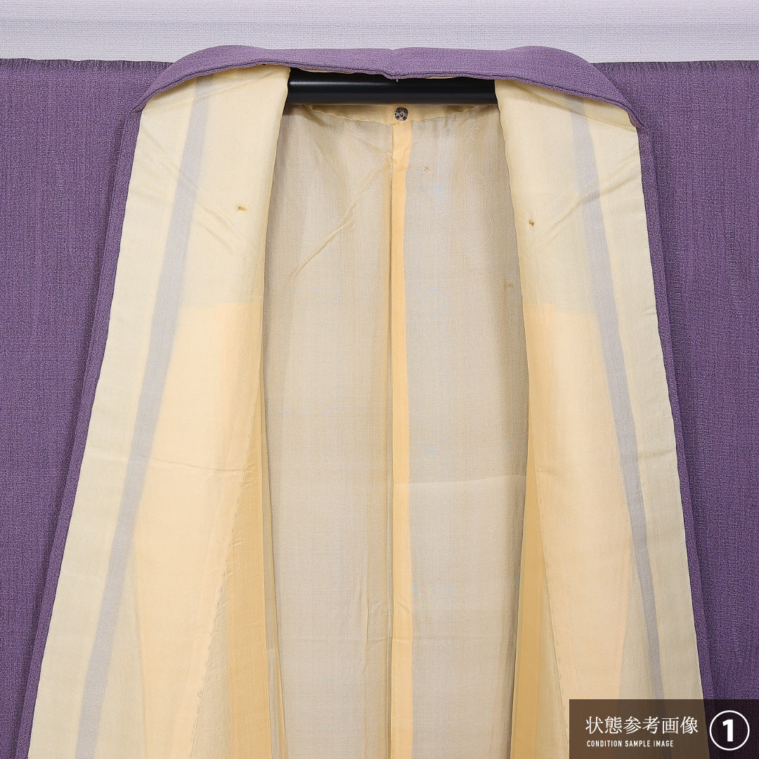 小紋 袷 身丈155cm 裄丈62cm 正絹 Aランク インフォーマル 広衿 Mサイズ 創作柄 紫系 RP 1221-11337