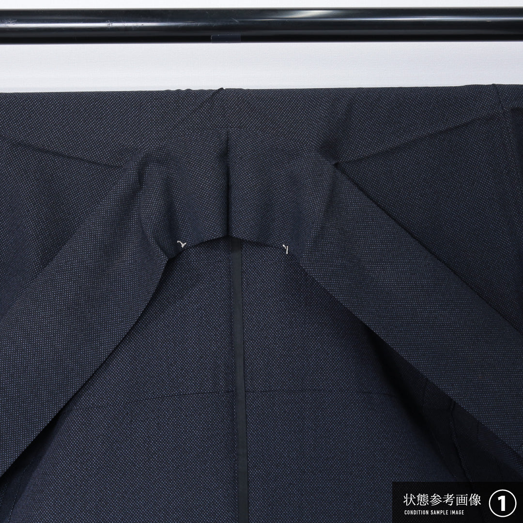 紬 単衣 身丈159cm 裄丈63cm 正絹 Bランク カジュアル 広衿 Mサイズ 無地 紺系 RP 1223-12335