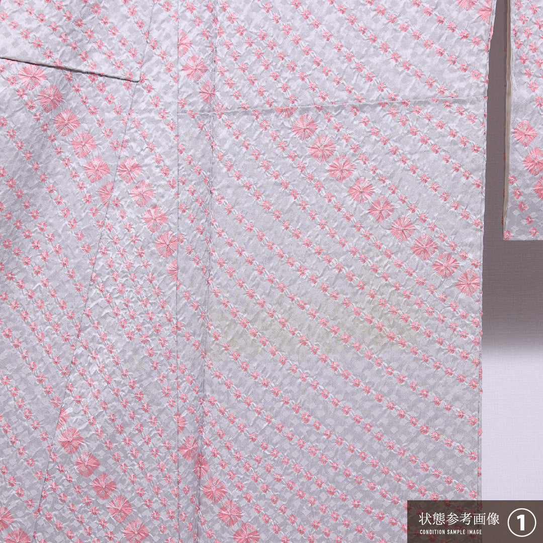 小紋 袷 身丈163cm 裄丈66cm 正絹 Aランク インフォーマル 広衿 Lサイズ 創作柄 グレー系 HP 1221-11585