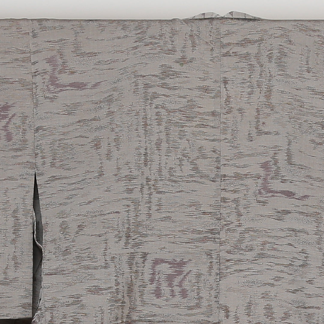 紬 単衣 身丈157cm 裄丈62cm 正絹 Cランク Mサイズ バチ衿 カジュアル 創作柄 グレー系 1216-02964