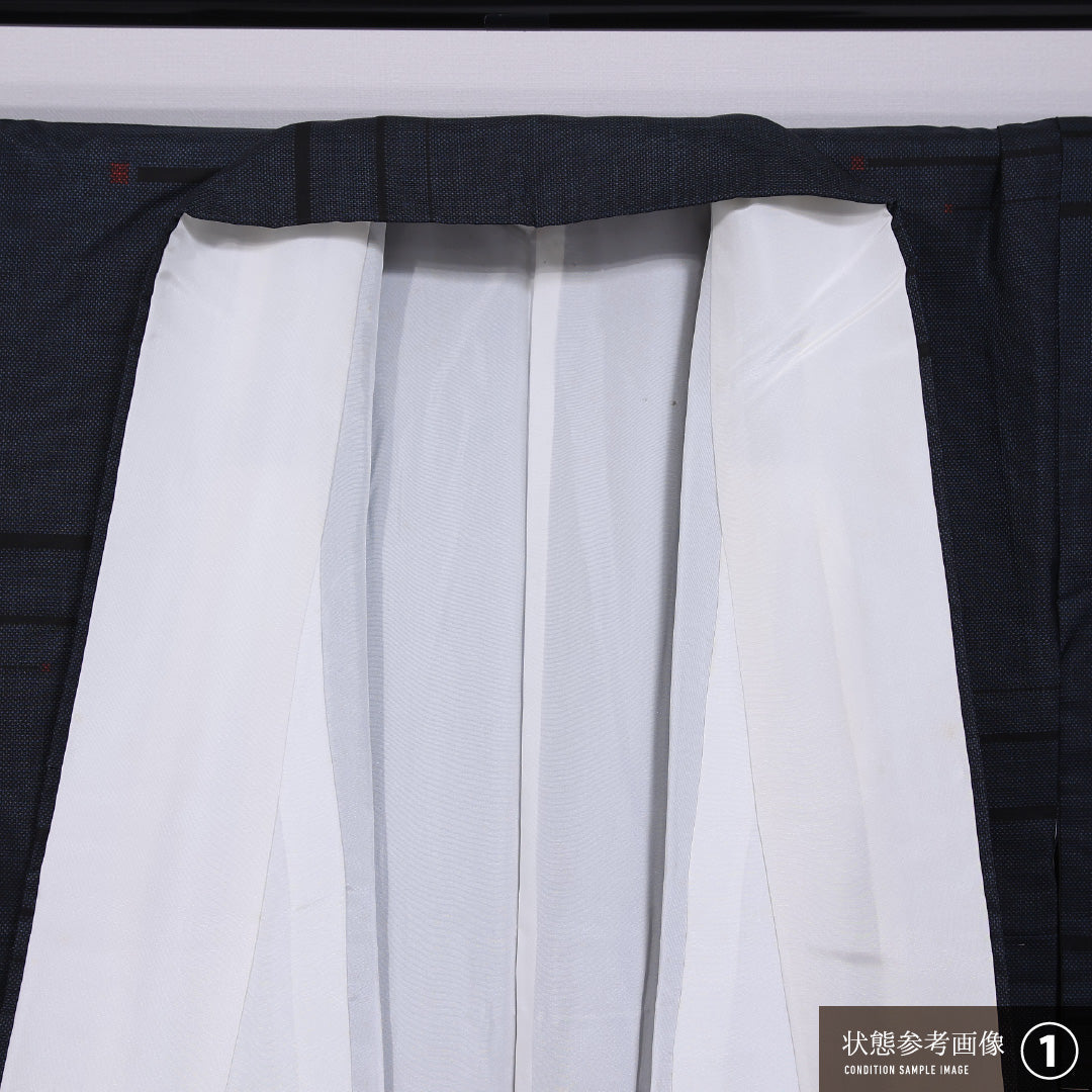 紬 袷 身丈157cm 裄丈63cm 正絹 Aランク カジュアル 広衿 Mサイズ 創作柄 紺系 HP 1223-11832