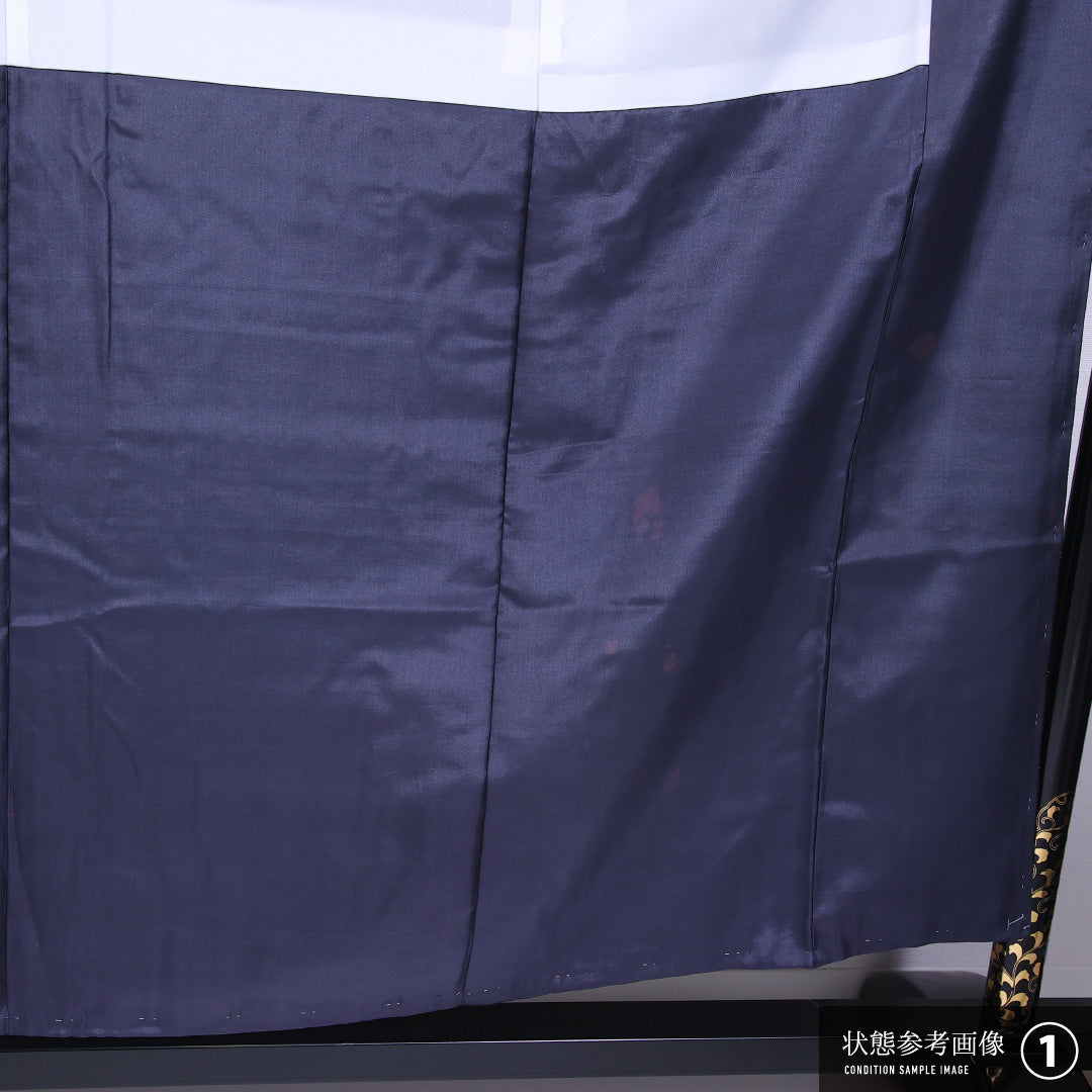 小紋 袷 身丈156cm 裄丈63cm 正絹 Aランク インフォーマル バチ衿 Mサイズ 十字絣 紺系 RP 1221-11797
