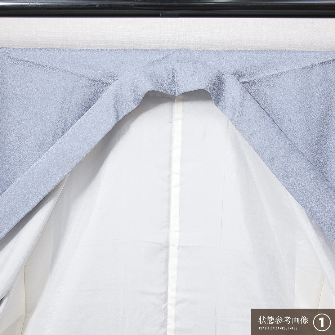 色無地 袷 身丈158cm 裄丈63cm 正絹 Aランク Mサイズ バチ衿 インフォーマル ふくれ織 水色系 1214-14966