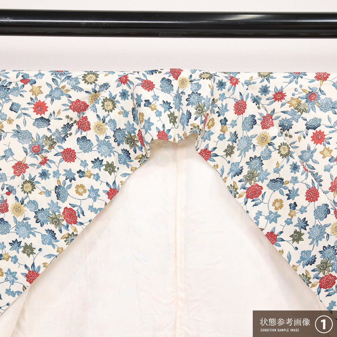 小紋 袷 身丈159cm 裄丈64cm 正絹 Aランク インフォーマル 広衿 Mサイズ 花柄 白系 HP 1221-13391