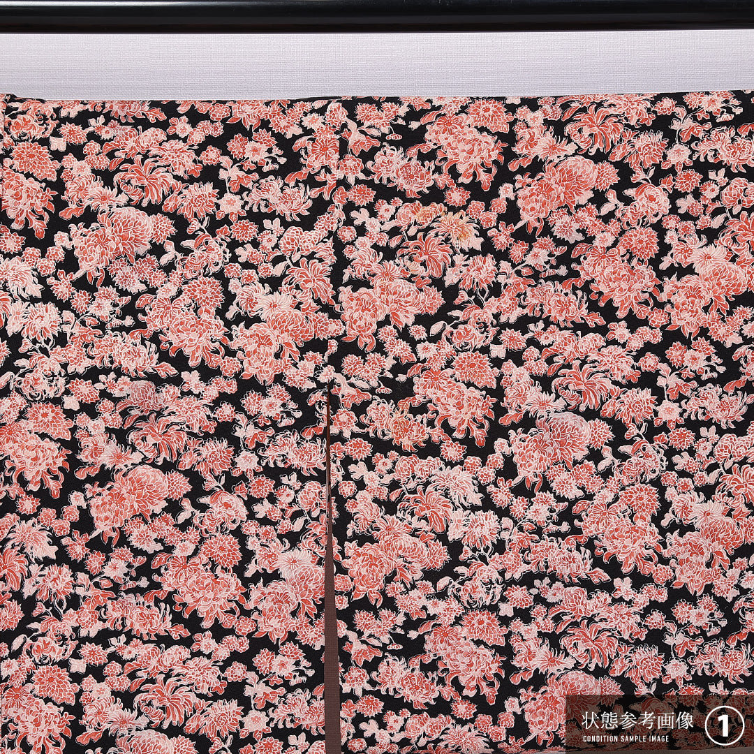 小紋 袷 身丈158cm 裄丈65cm 正絹 Aランク インフォーマル 広衿 Mサイズ 菊 ピンク系 RP 1221-11266