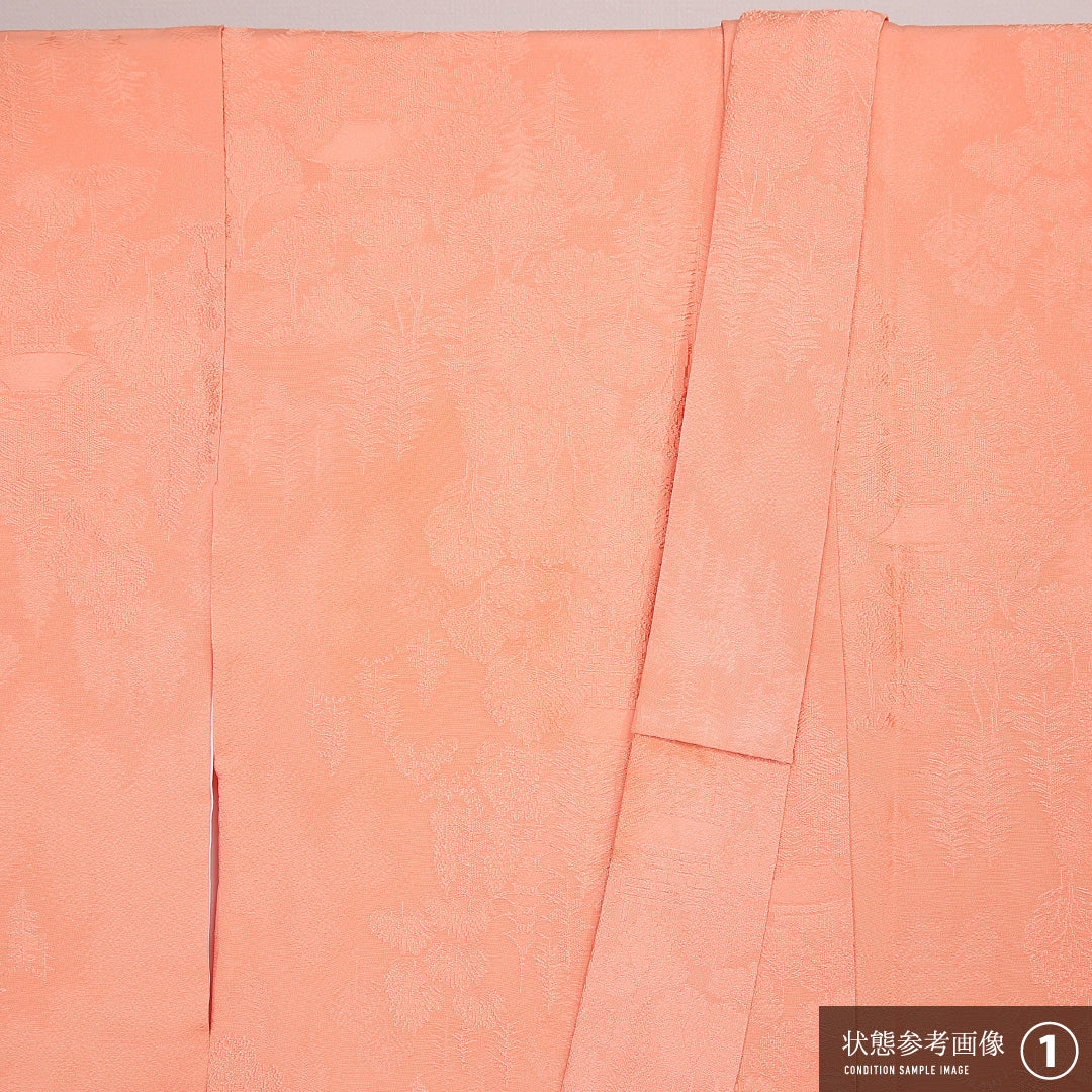 色無地 袷 身丈153cm 裄丈63cm 正絹 Bランク 紋意匠 (御所解) インフォーマル バチ衿 Sサイズ ピンク系 RP 1219-13189