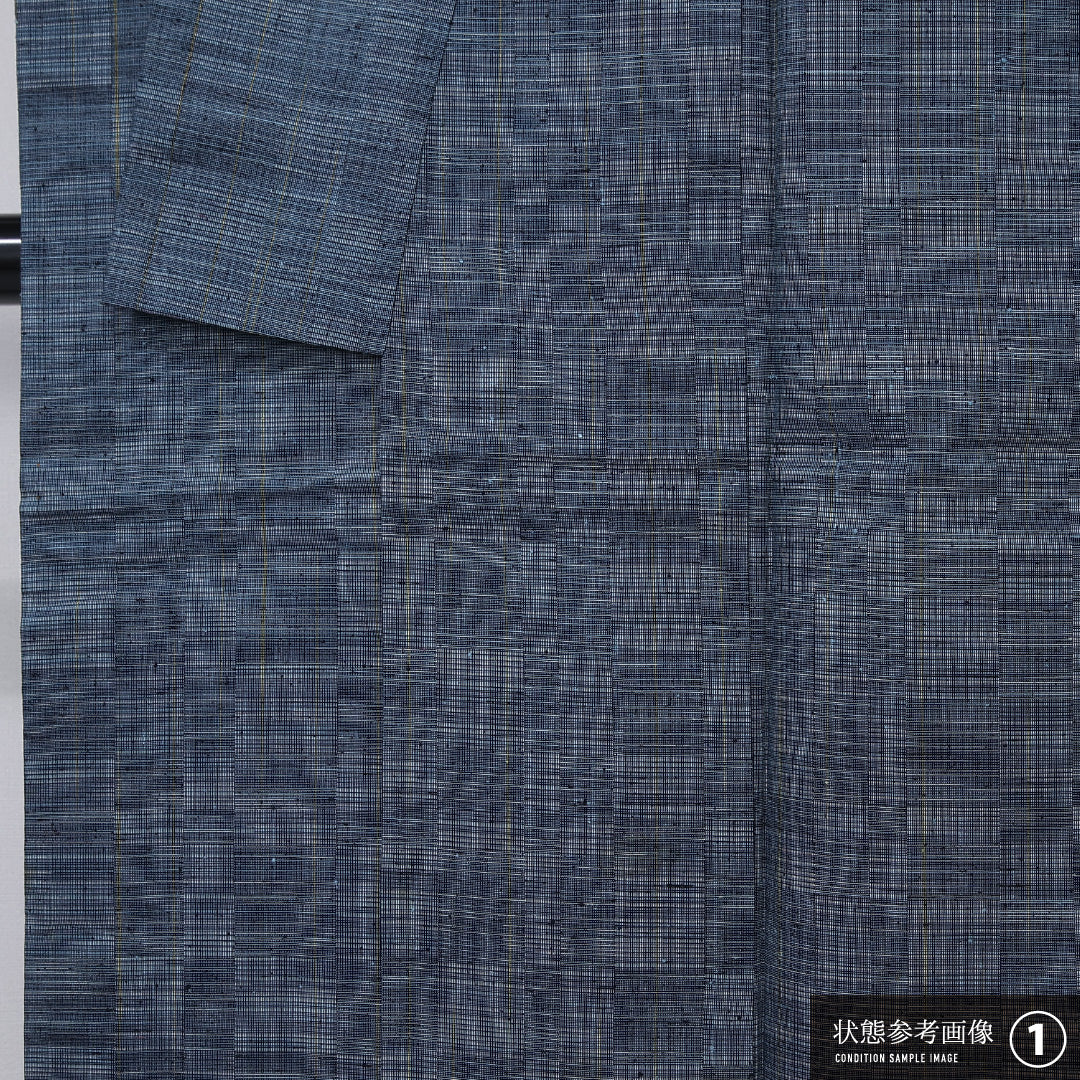 紬 単衣 身丈156cm 裄丈63cm 正絹 Aランク カジュアル 広衿 Mサイズ 創作柄 紺系 RP 1223-12266
