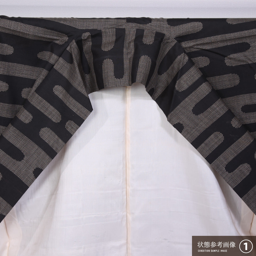 大島紬 袷 身丈158cm 裄丈63cm 正絹 Bランク インフォーマル 広衿 Mサイズ エ霞 黒系 RP 1223-11473