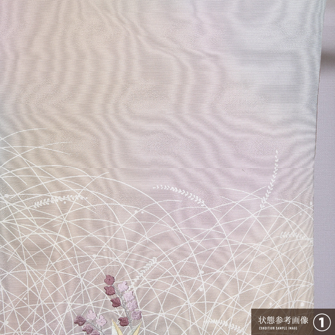 付下げ 袷 身丈162cm 裄丈63cm 正絹 Bランク インフォーマル バチ衿 Lサイズ ぼかし染 刺繍 すずらん クリーム系 RP 1218-11215