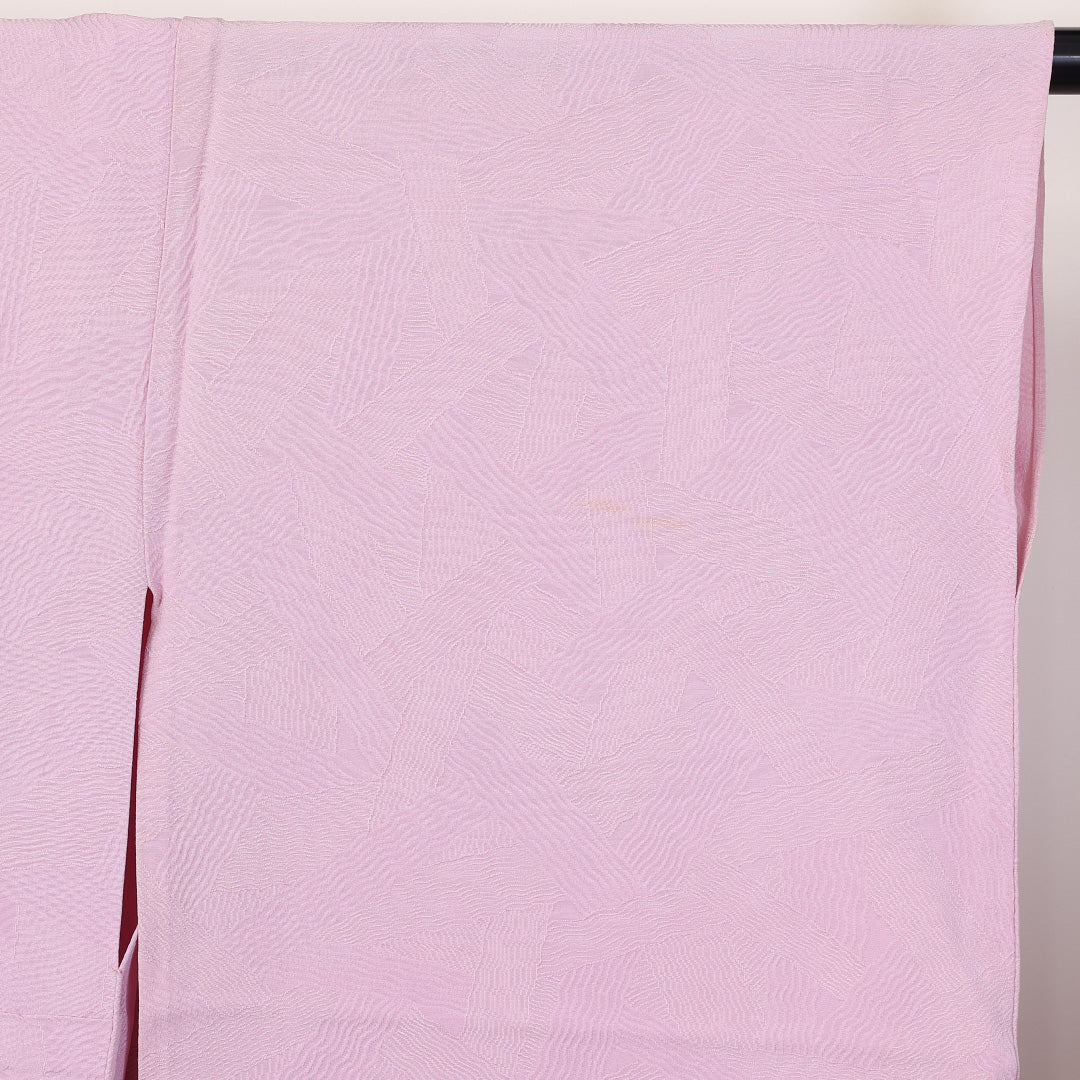 色無地 単衣 身丈147cm 裄62.5cm 地紋あり 正絹 一つ紋 ピンク系 Cランク 1214-00444