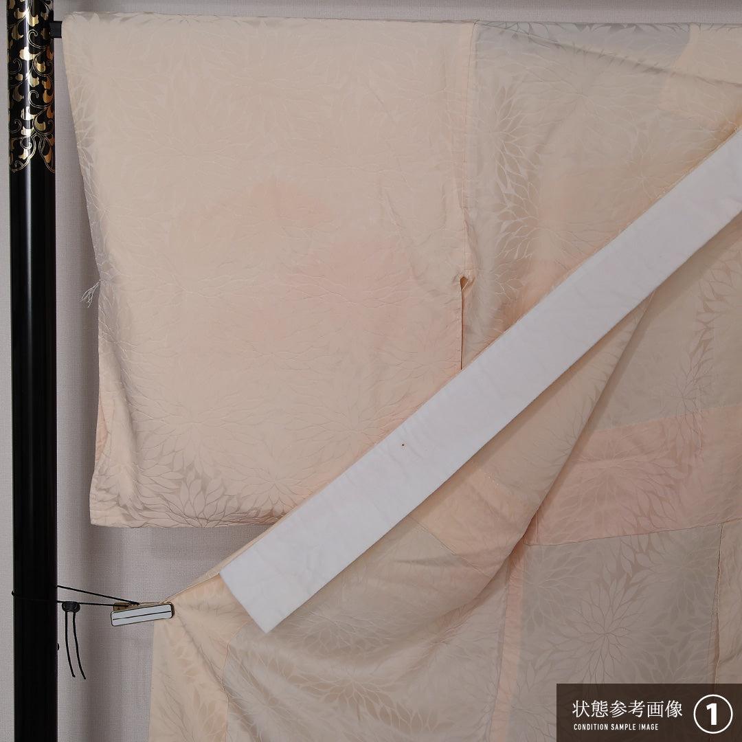 長襦袢 無双袖 身丈124cm 裄丈66cm 正絹 Aランク Mサイズ 居敷当て 菊 ピンク系 RP 1239-12690