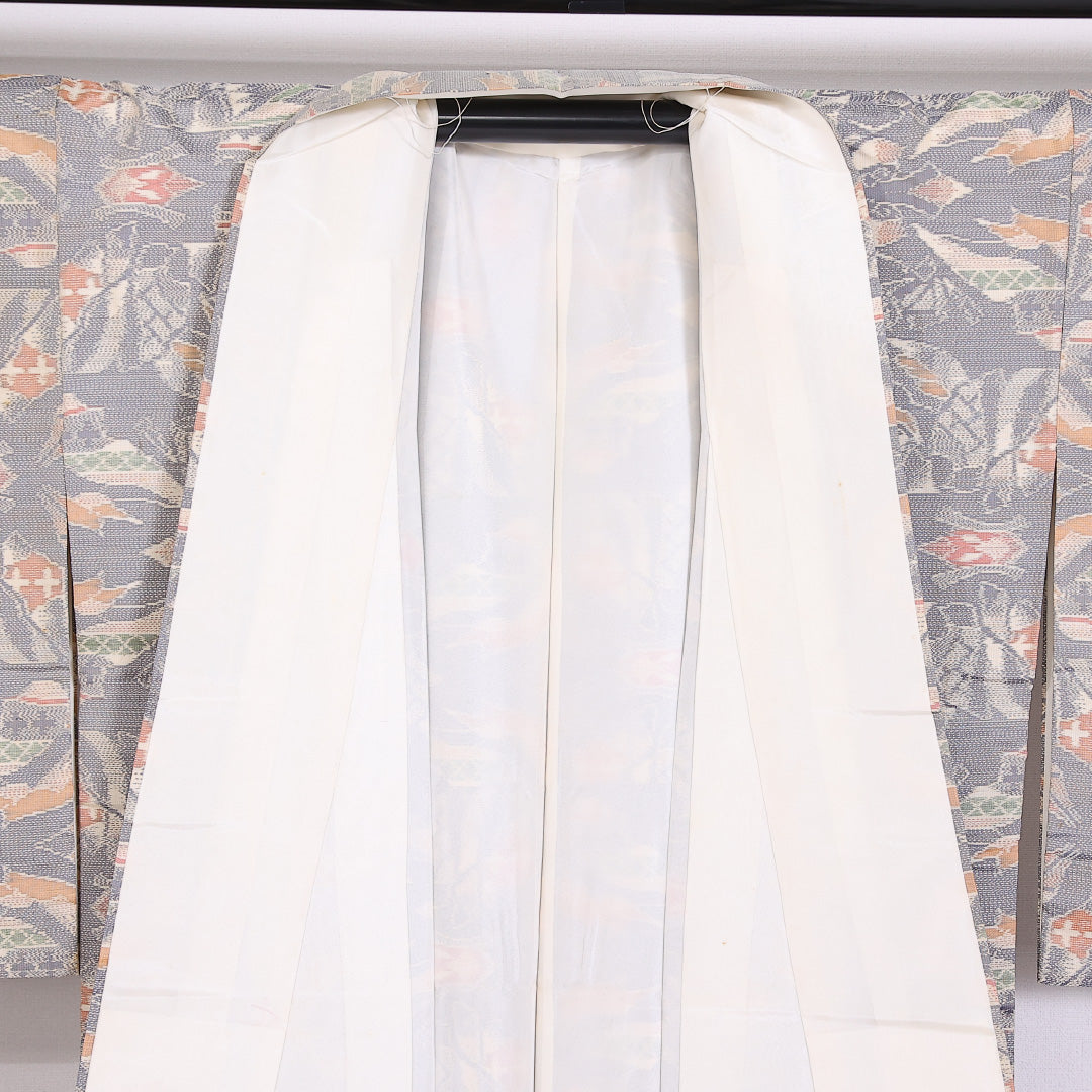 大島紬 袷 身丈162cm 裄64.5cm 正絹 創作 グレー系 Aランク 1216-01474