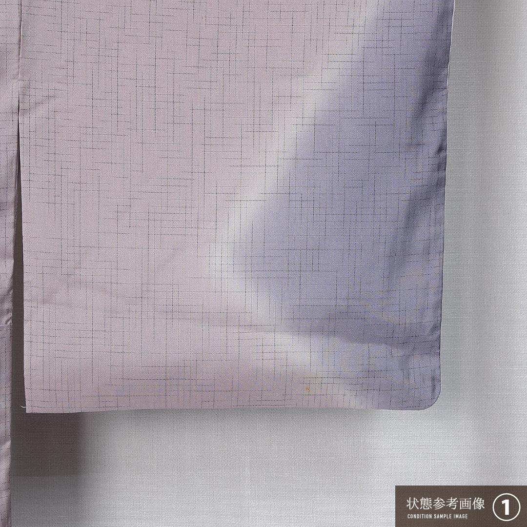 付下げ (大島紬) 袷 身丈154cm 裄丈65cm 正絹 Bランク インフォーマル 広衿 Sサイズ 染め紬 二代目川村久太郎 ぼかし染 刺繍 ガード加工 作家物 落款 格子 紫系 RP 1218-11931