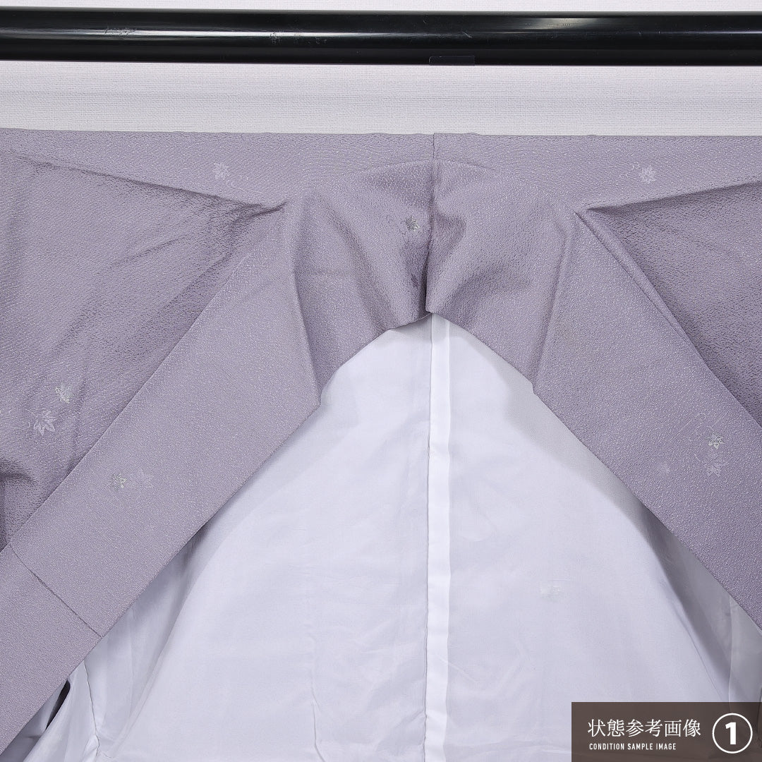 小紋 袷 身丈153cm 裄丈64cm 正絹 Bランク インフォーマル 広衿 Sサイズ 織り出し 紅葉 紫系 RP 1221-11359