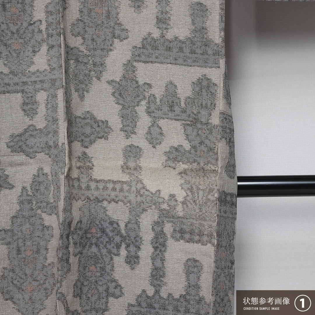 夏物 紬 身丈152cm 裄丈61cm Aランク S 麻 洗える着物 単衣 バチ衿 オリエンタル 肩当て カジュアル ベージュ系 1216-11976
