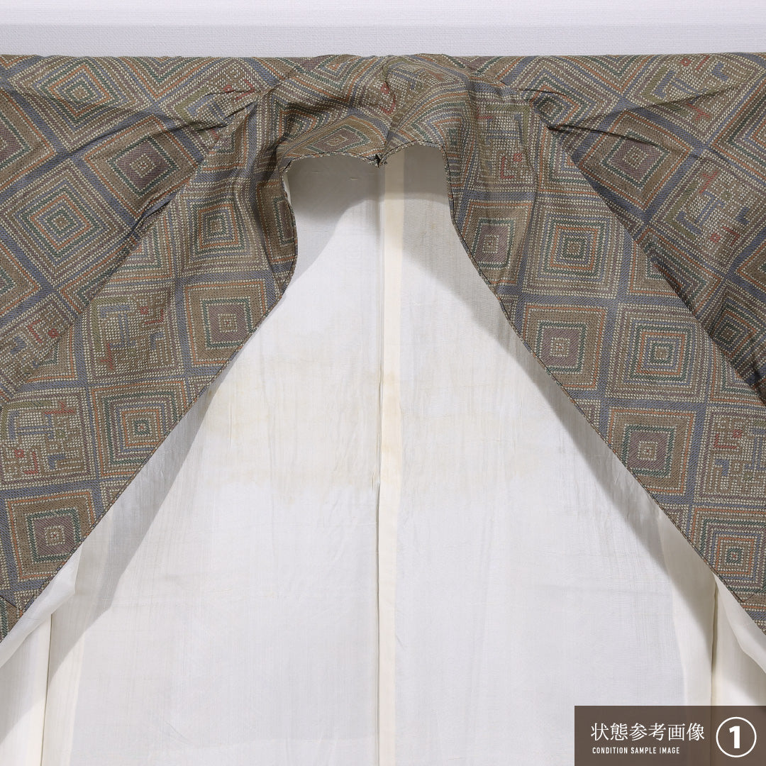 大島紬 身丈156cm 裄丈62cm M 正絹 Aランク 袷 広衿 幾何学 1216-11612