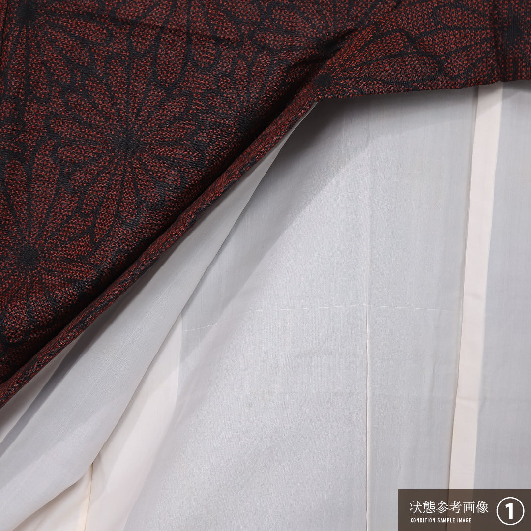 紬 袷 身丈158cm 裄丈63cm 正絹 Sランク カジュアル バチ衿 Mサイズ 花柄 菊菱 赤系 RP 1223-11979