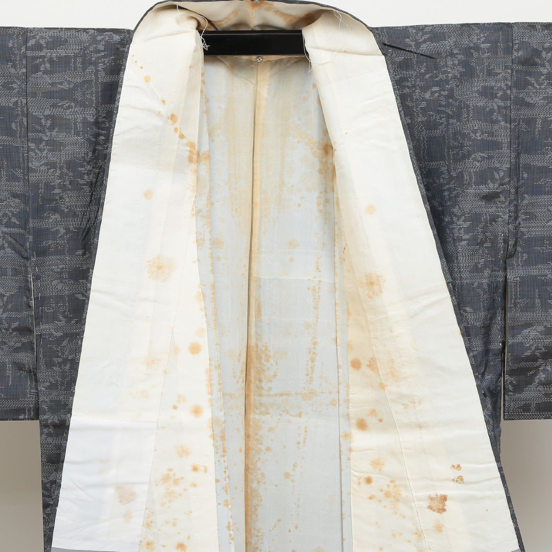 大島紬 袷 身丈152cm 裄62.5cm 正絹 グレー系 Bランク 1216003574222