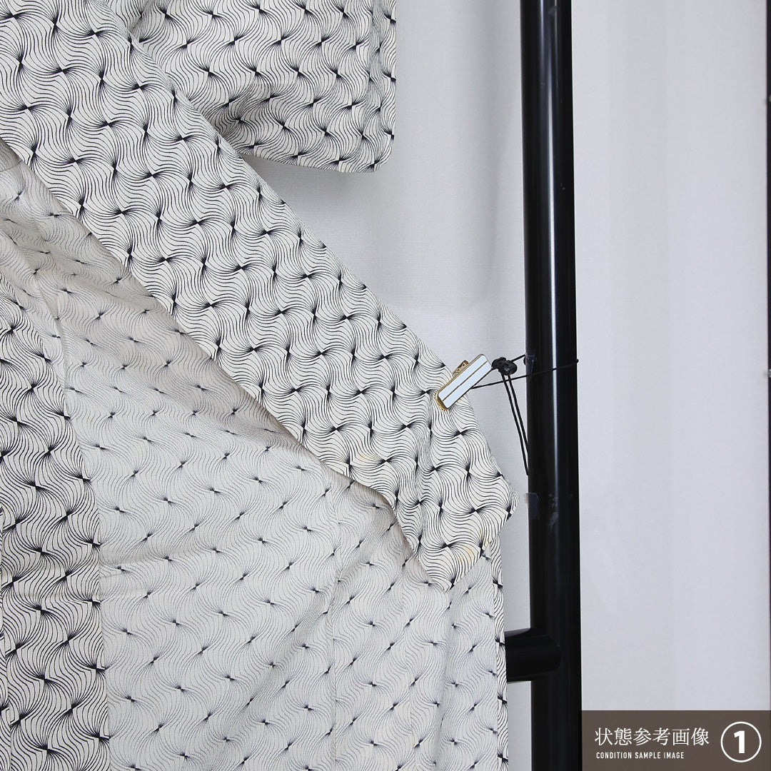 小紋 単衣 身丈152cm 裄丈61cm 正絹 Aランク インフォーマル 広衿 Sサイズ 創作柄 白系 RP 1221-12228