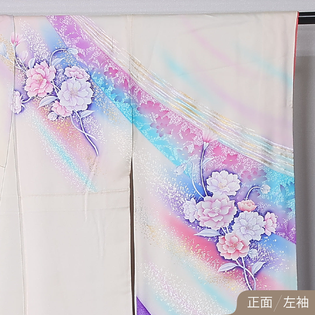 振袖 袷 身丈164cm 裄丈67cm 正絹 Aランク フォーマル 広衿 Lサイズ 秋山庄太郎 作家物 落款 牡丹 多色系 M4 1215-06720