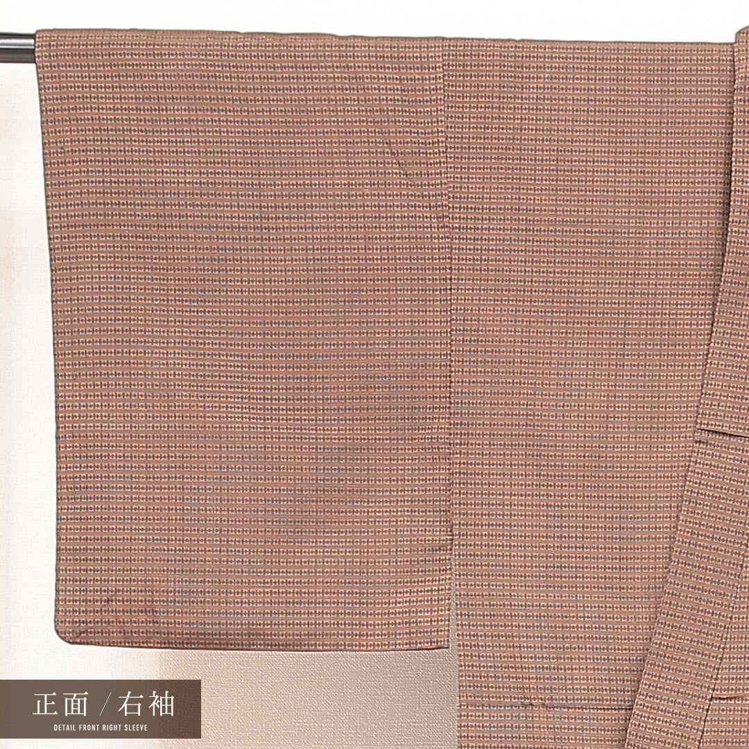 男着物 (大島紬) 袷 身丈138cm 裄丈64cm 正絹 Aランク インフォーマル 棒衿 Sサイズ 有馬 茶系 RP 1224-17190