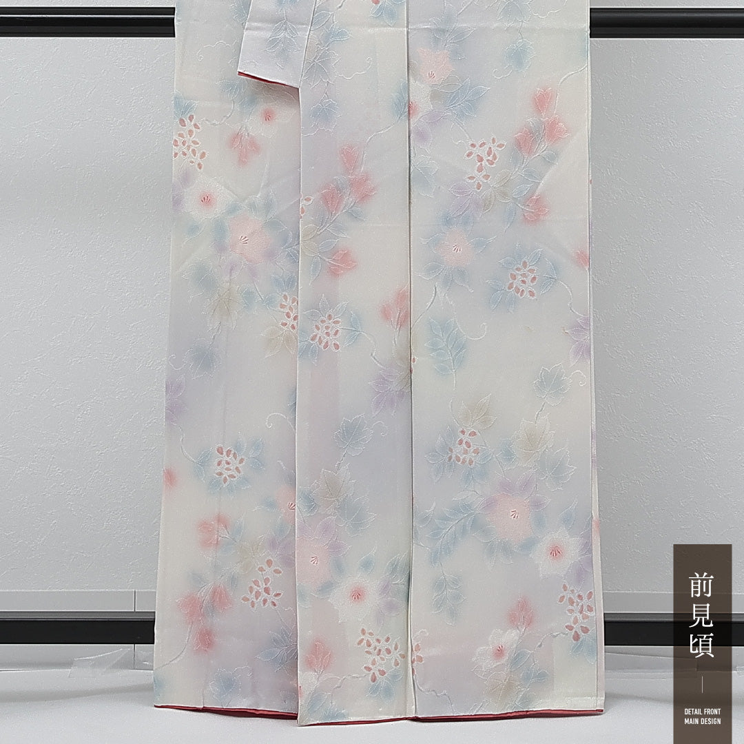 小紋 袷 身丈161cm 裄丈65cm 正絹 Cランク インフォーマル バチ衿 Mサイズ 椿 白系 RP 1221-17282