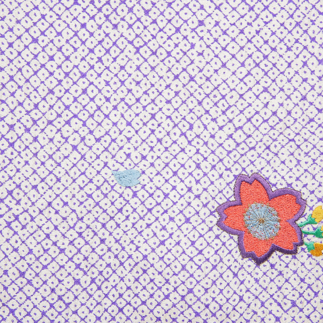 小振袖 袷 身丈167cm 裄丈67cm 正絹 Cランク セミフォーマル 広衿 XLサイズ 刺繍 桜 鹿の子柄 紫系 LP 1216-07033