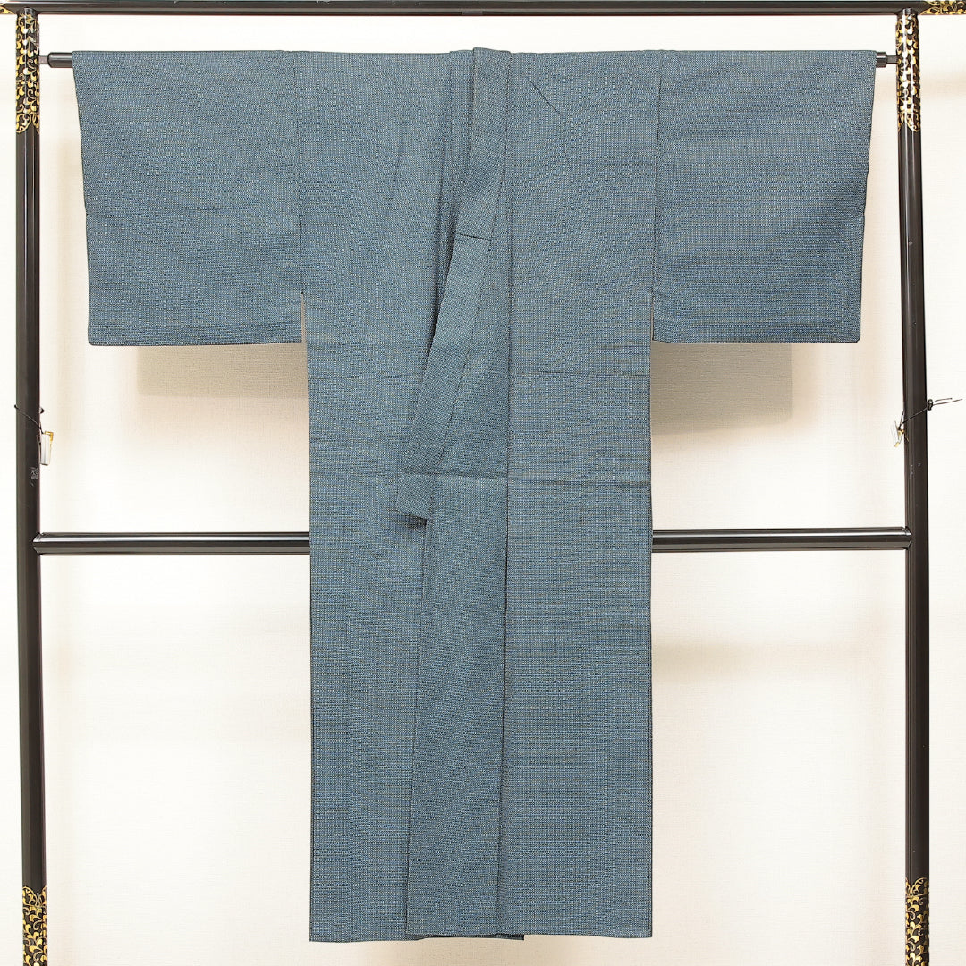 アンサンブル 洗える着物 ウールの男着物 単衣 身丈140cm 裄丈34cm ウール Aランク カジュアル 棒衿 Sサイズ 居敷当て 肩当て 十字絣 青系 RP 1224-17235