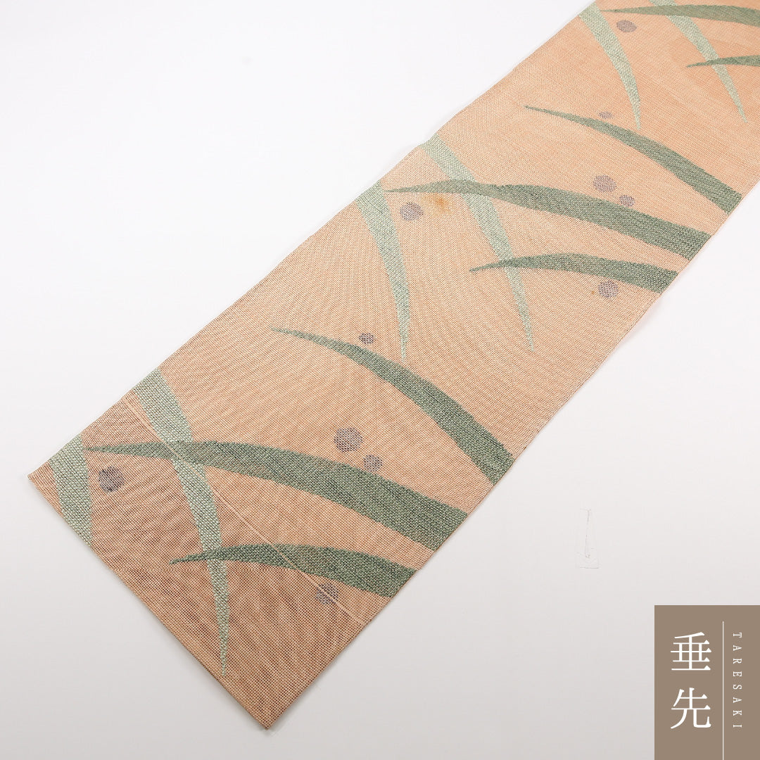 夏物 袋帯 帯丈424cm 正絹 六通 インフォーマル 露芝草 茶系 1243-02473