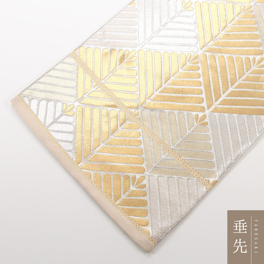 袋帯 帯丈412cm 正絹 六通 セミフォーマル 菱 金系 銀系 1243-02529