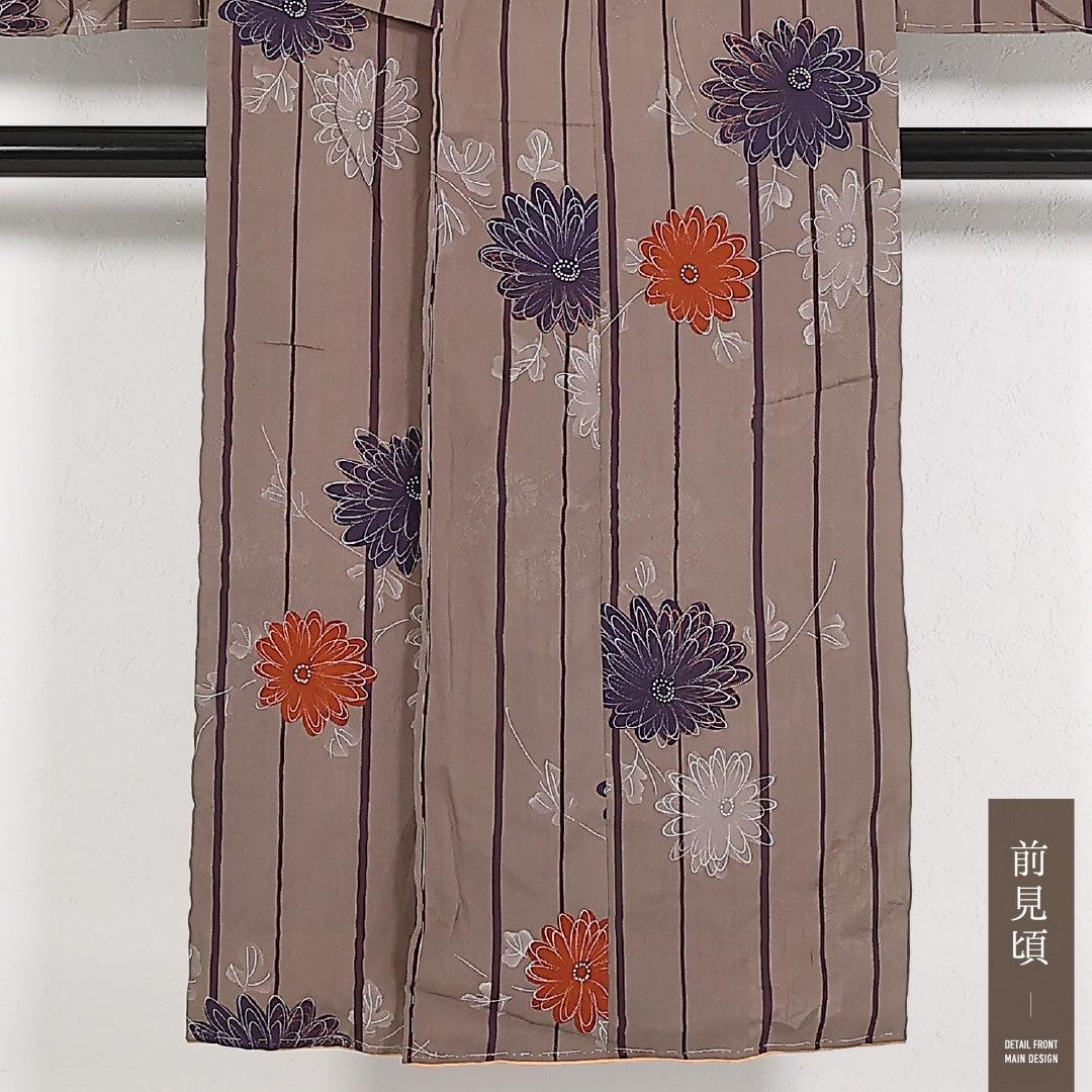 アンティーク 小振袖 (錦紗) 袷 身丈144cm 裄丈61cm 正絹 Aランク 紋意匠 (菊) バチ衿 XSサイズ 菊 グレー系 M4 1216-17554