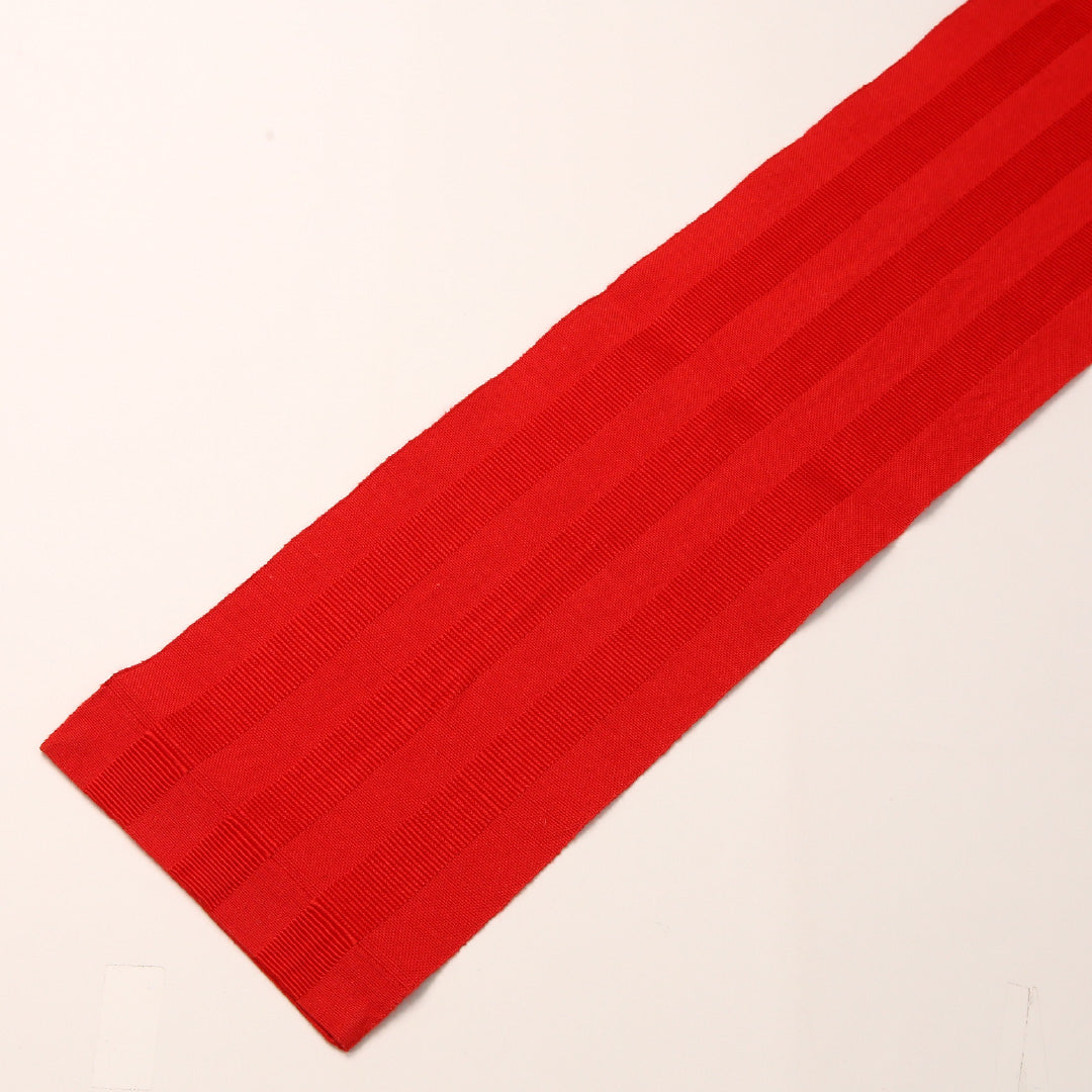 半幅帯 帯丈310cm レーヨン 全通 小袋帯 カジュアル 縞 赤系 1247-00776