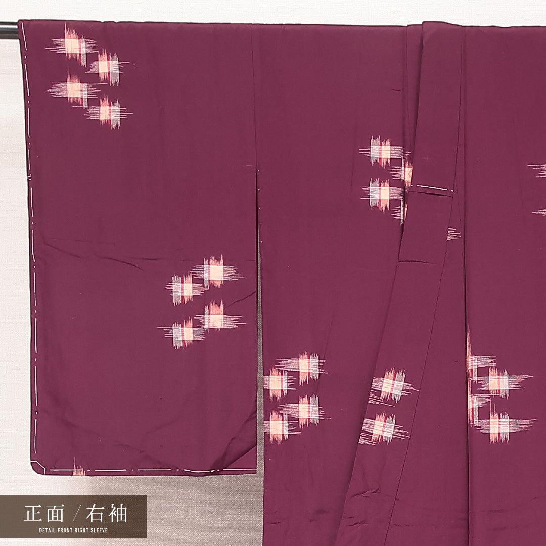 アンティーク お召 袷 身丈139cm 裄丈62cm 正絹 Aランク バチ衿 XSサイズ 創作柄 紫系 LP 1222-17197