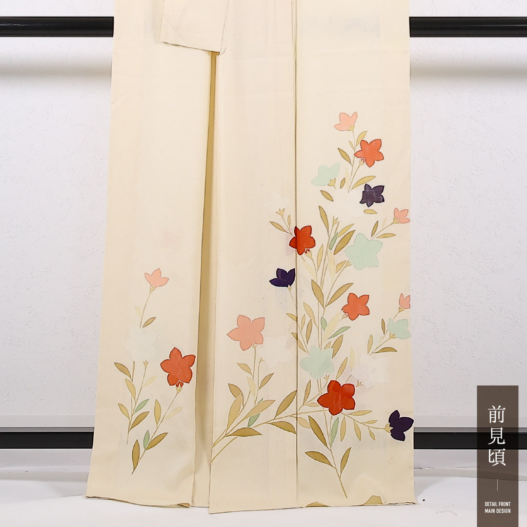 夏物 付下げ 絽 身丈166cm 裄丈64cm 正絹 Cランク インフォーマル 広衿 Sサイズ 桔梗 ベージュ系 RP 1218-17340