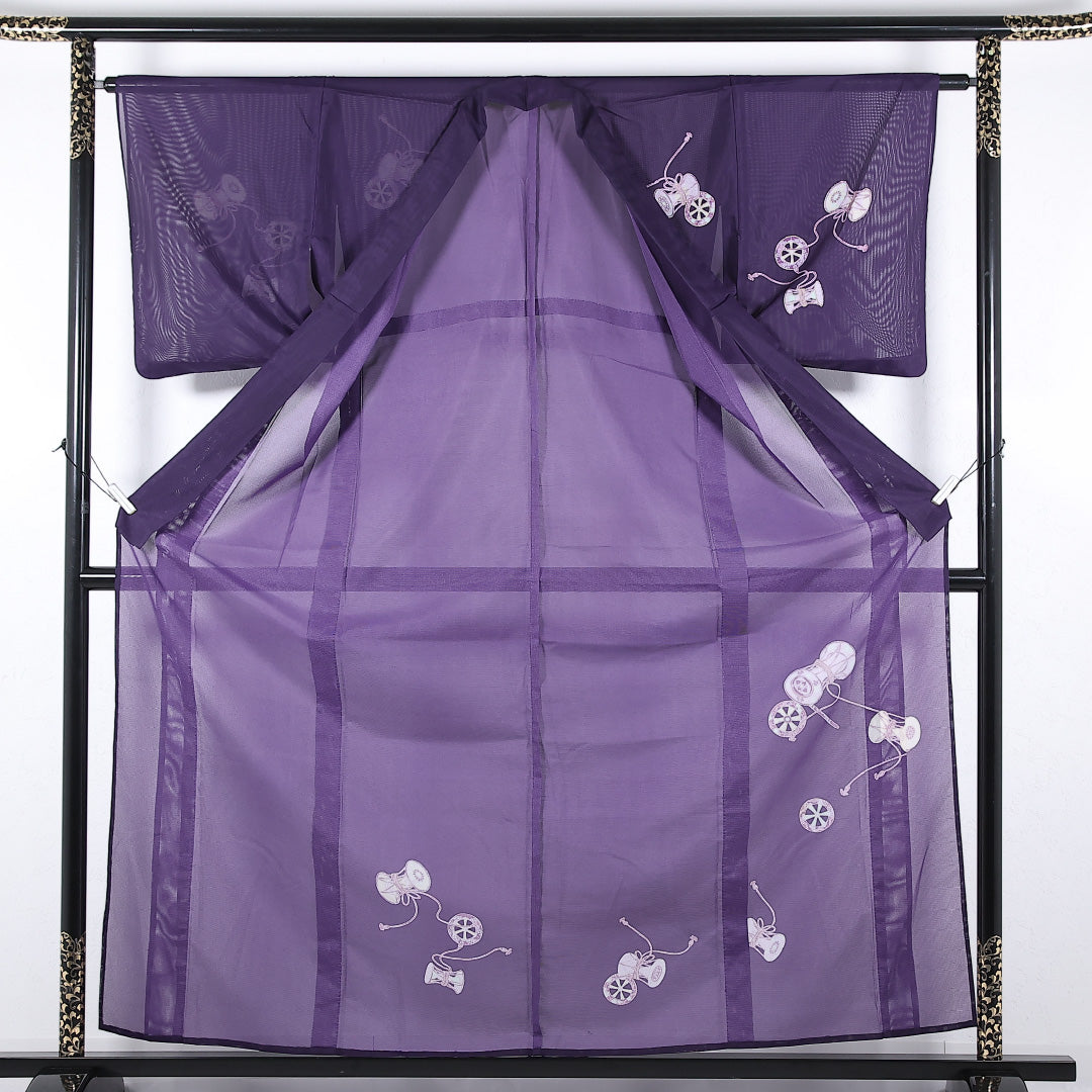 夏物 付下げ 絽 身丈160cm 裄丈63cm 正絹 Sランク インフォーマル バチ衿 XLサイズ 鼓 紫系 RP 1218-17344