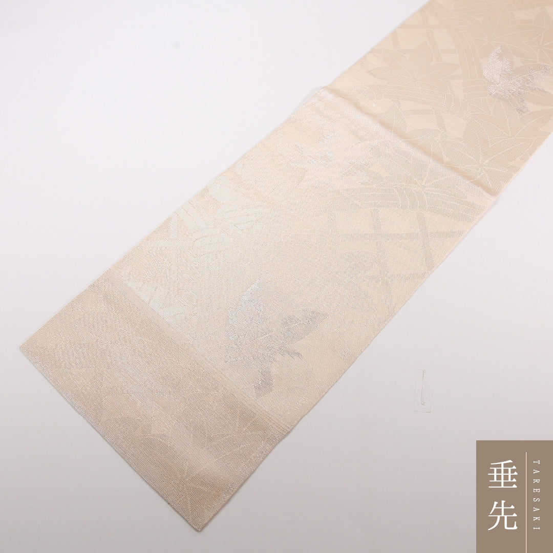 夏物 袋帯 帯丈448cm 正絹 六通 セミフォーマル 光悦垣 紅葉 クリーム系 1243-02507