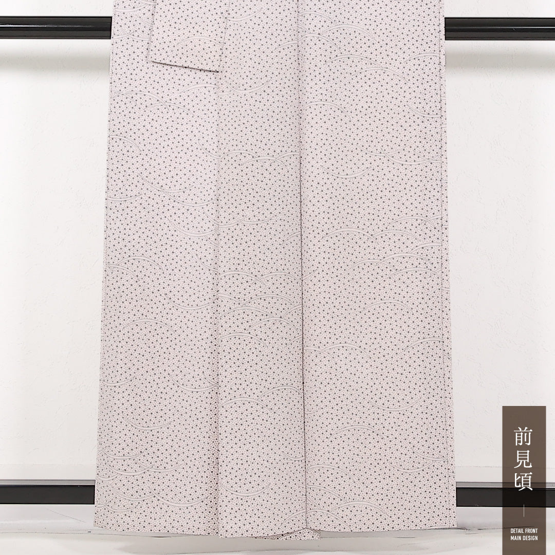 洗える着物 小紋 単衣 身丈157cm 裄丈64cm ポリエステル Sランク インフォーマル 広衿 Lサイズ 居敷当て 露芝草 ピンク系 RP 1221-17431