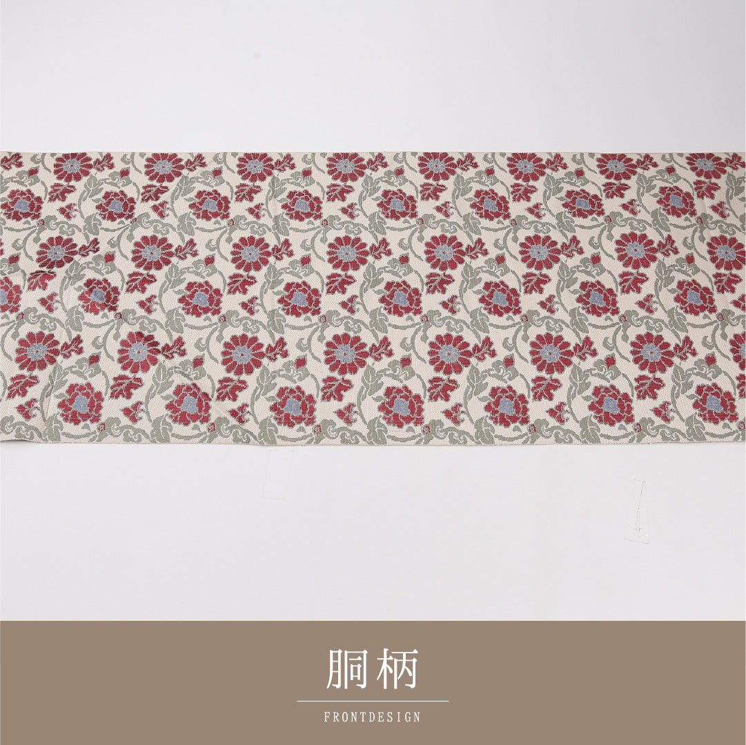 八寸名古屋帯 Sランク 帯丈362cm 正絹 六通 松葉仕立て 織り インフォーマル 菊 黄の混ざった淡いクリーム系 RP 1245-04569