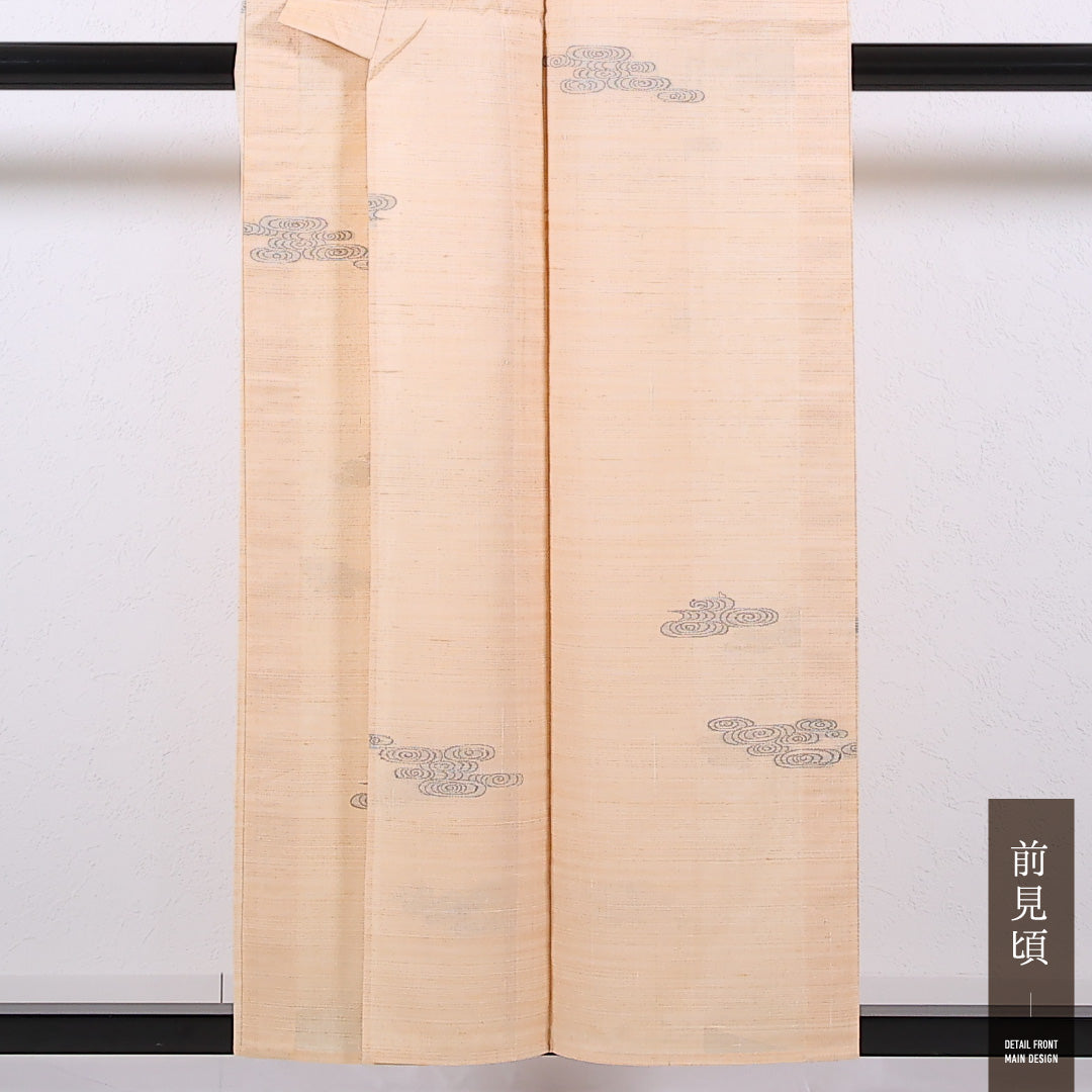 夏物 紬 夏紬 身丈154cm 裄丈62cm 正絹 Cランク カジュアル バチ衿 Sサイズ 観世水 ベージュ系 RP 1223-17346