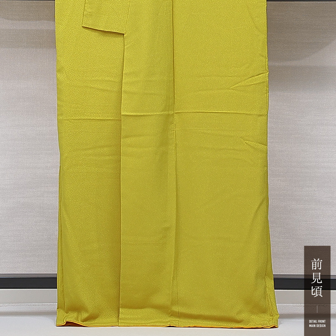 洗える着物 小振袖 袷 身丈166cm 裄丈67cm ポリエステル Cランク セミフォーマル 広衿 XLサイズ 桜 黄系 HP 1216-07070