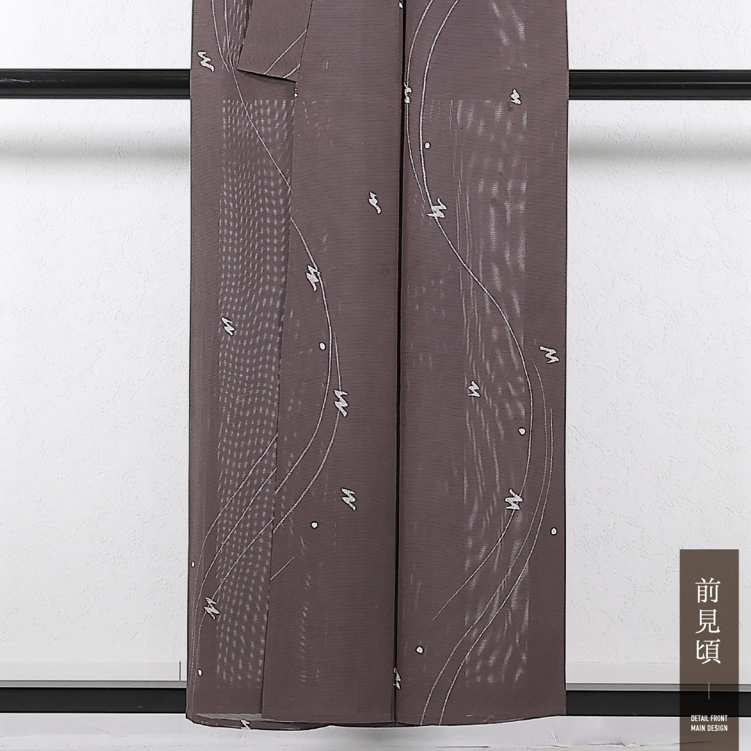 夏物 小紋 絽 身丈154cm 裄丈61cm 正絹 Bランク インフォーマル バチ衿 XSサイズ 創作柄 紫系 RP 1221-17384