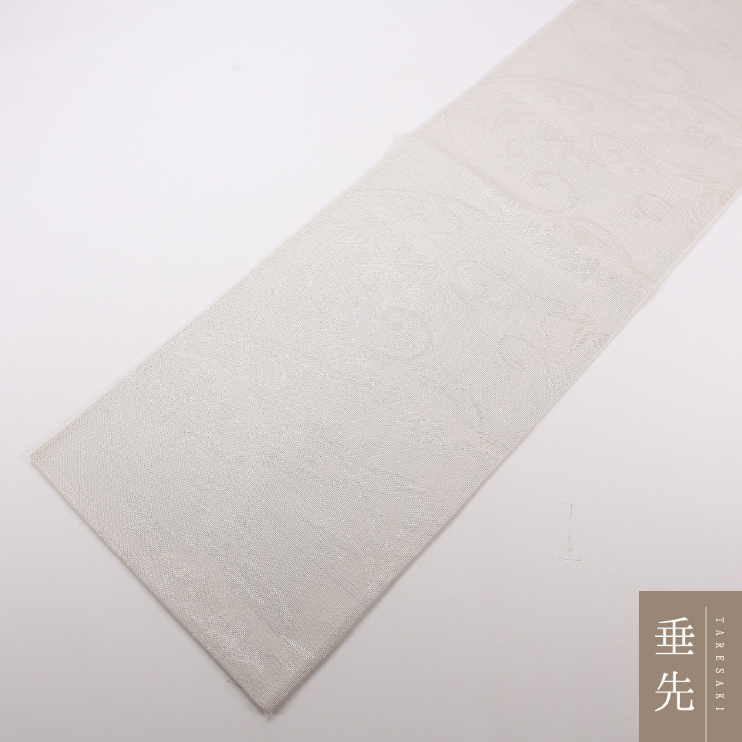 夏物 袋帯 帯丈420cm 正絹 六通 インフォーマル 流水 紅葉 グレー系 銀系 1243-02490