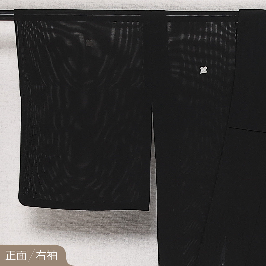 夏物 黒紋付 絽 身丈151cm 裄丈62cm 正絹 Sランク 五つ紋 (違い鷹の羽) 弔事用 広衿 Sサイズ 黒系 RP 1230-06858
