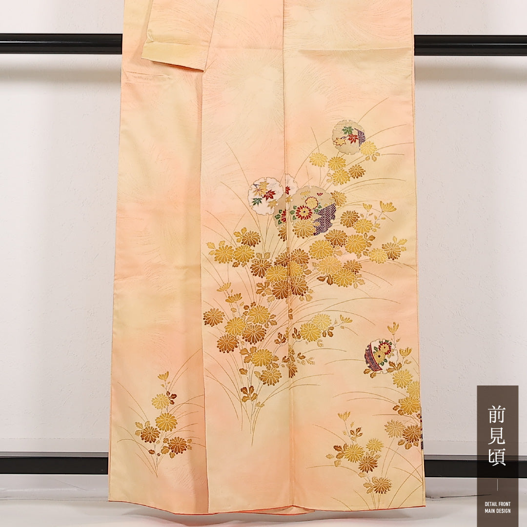 洗える着物 訪問着 袷 身丈159cm 裄丈67cm ポリエステル Sランク セミフォーマル 広衿 XLサイズ 雪輪 菊 朱系 RP 1217-17457