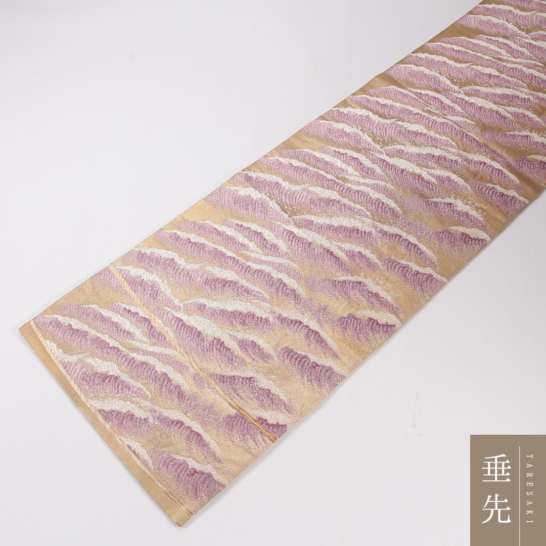 袋帯 帯丈440cm 正絹 六通 フォーマル ベージュ系 ピンク系 1243-02631