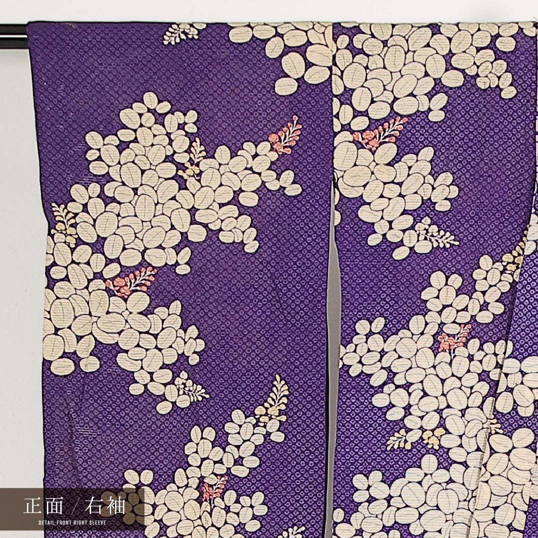 アンティーク 夏物 小振袖 絽 身丈150cm 裄丈56cm 正絹 Cランク バチ衿 Sサイズ 藤 紫系 M4 1216-17551