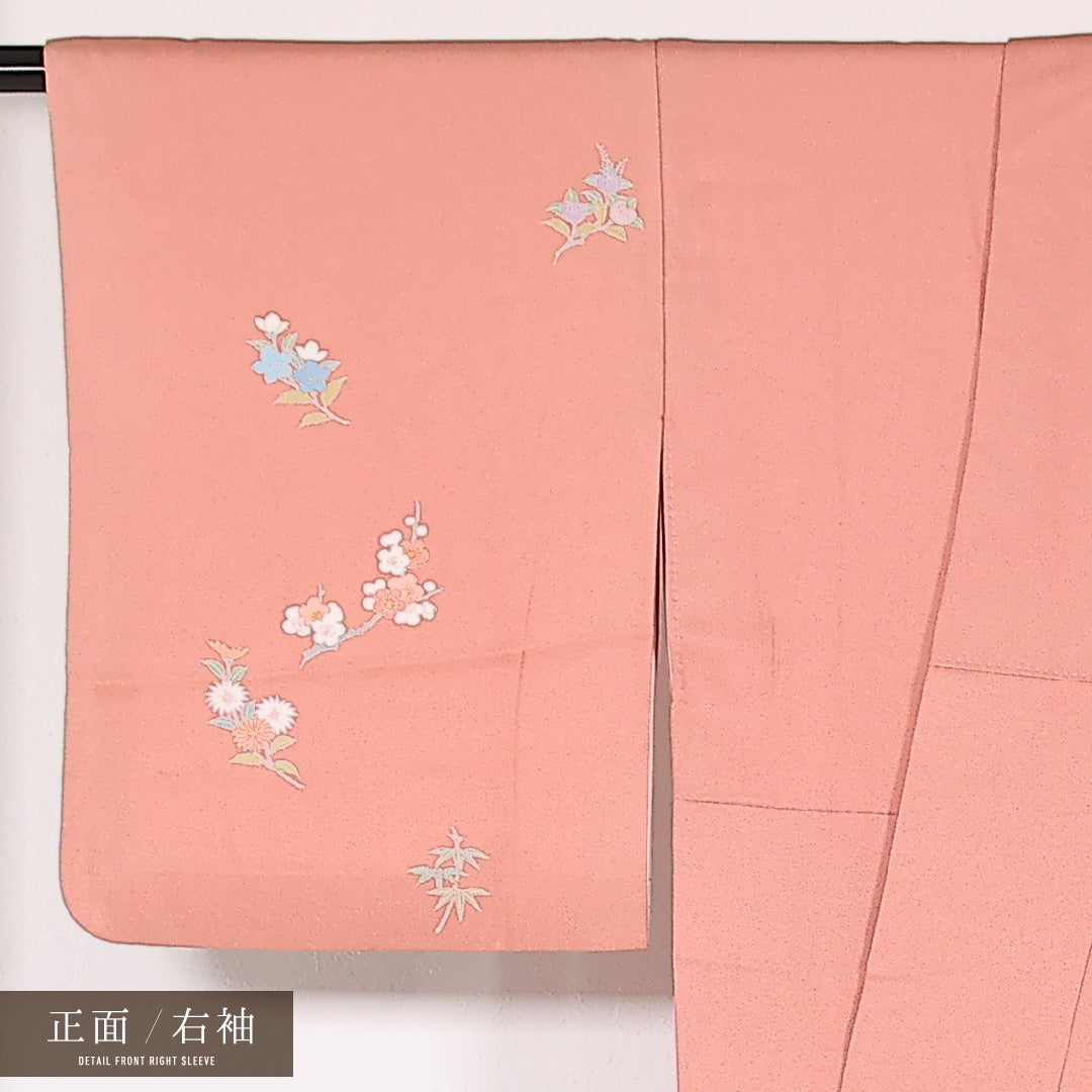 訪問着 袷 身丈155cm 裄丈64cm 正絹 Sランク セミフォーマル 広衿 Mサイズ 花扇 ピンク系 RP 1217-17527
