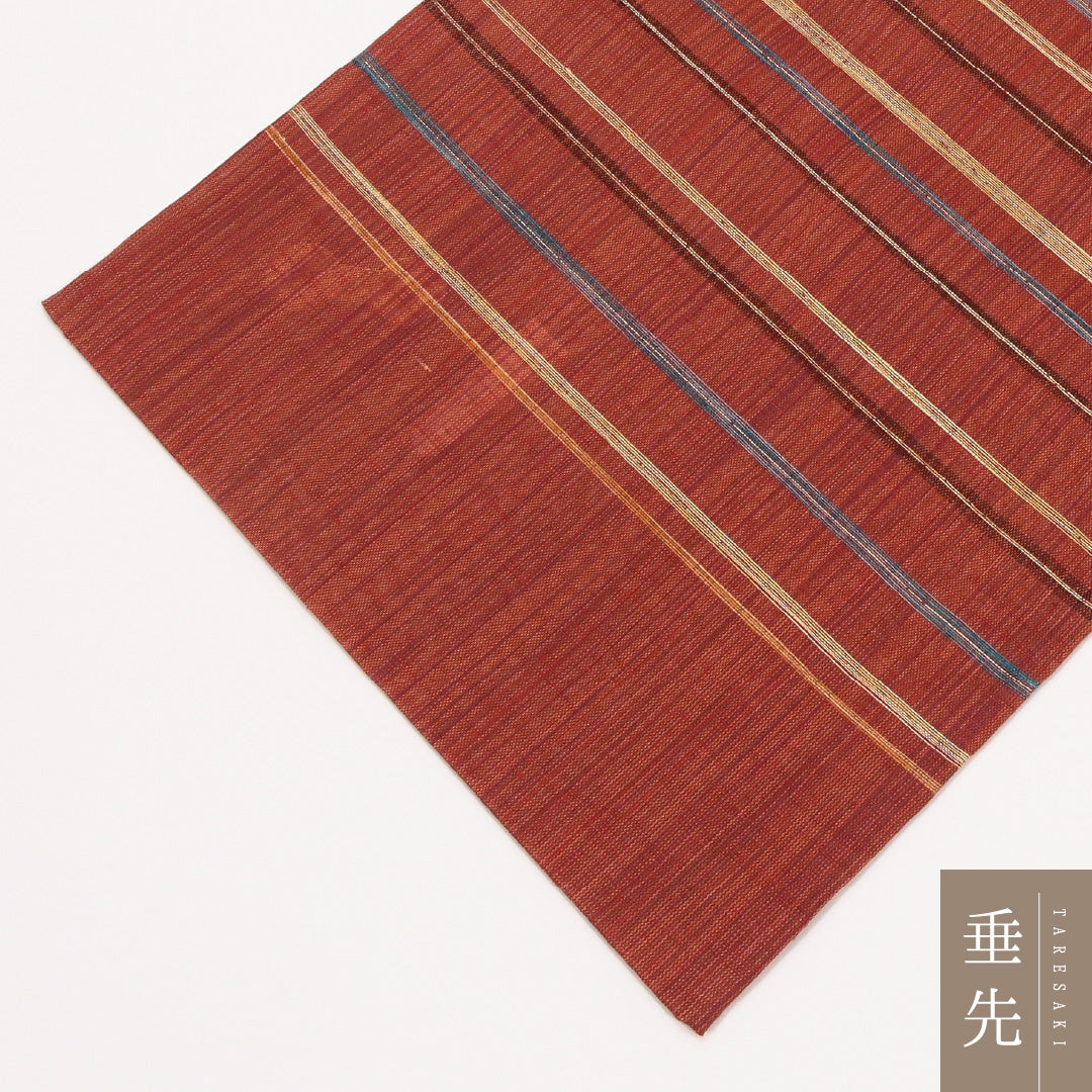 夏物 袋帯（紬） 帯丈468cm 正絹 六通 カジュアル 縞 茶系 1243-02432